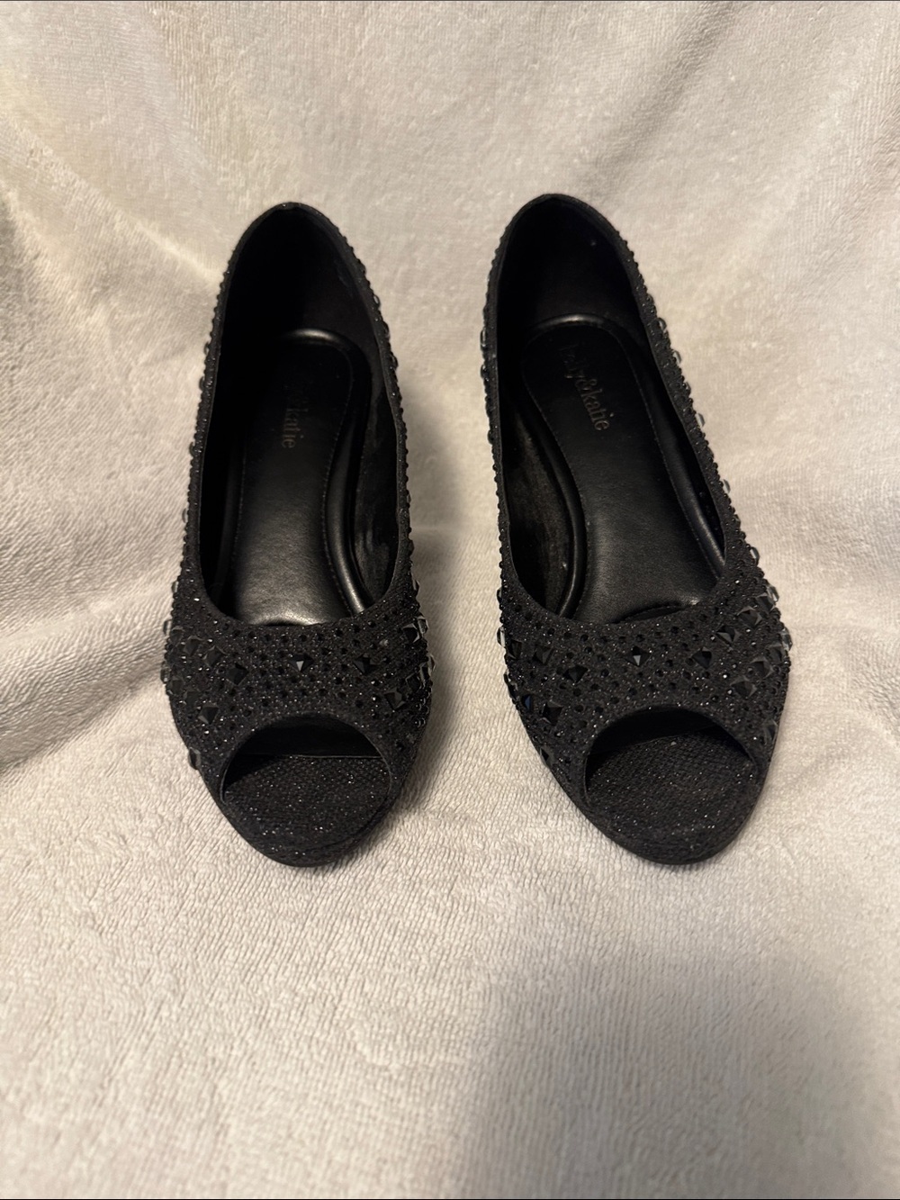Black Embellished Peep-Toe Pumps - Women's Dress Shoe